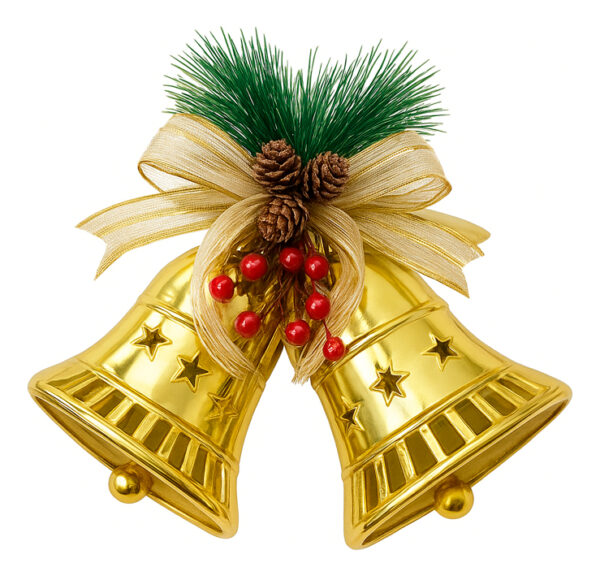 Campana Dorado Con Piñas 37x30cm Decoración Navidad - Cc