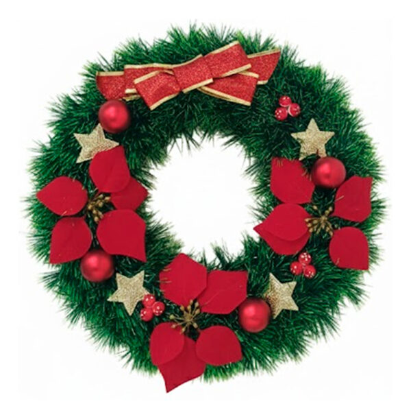 Corona Flores De Navidad 38cm Tinsel Adorno Navideño - Cc